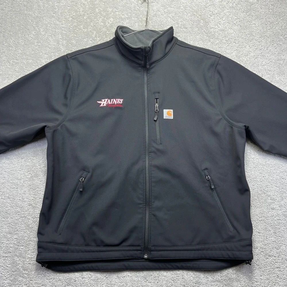 Carhartt Jacket Mens 2XL Black Crowley Soft-shell Fleece Lined Work Company Logo